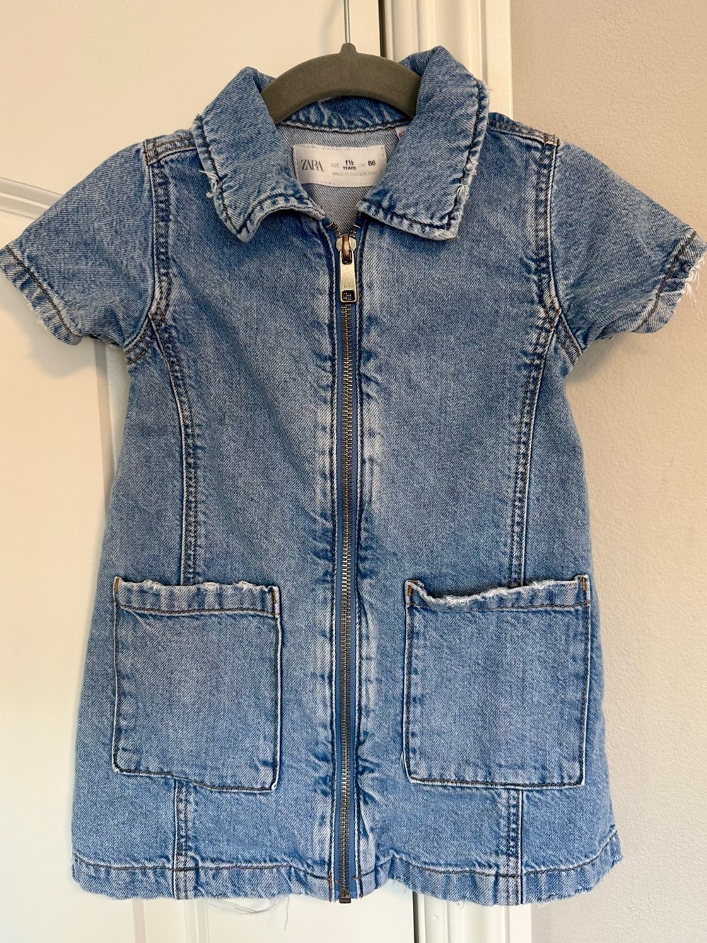 Zara Denim Blue Girl’s Dress with Front Zip - 18M